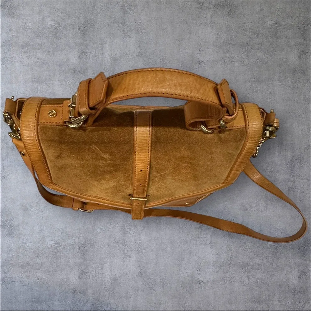 Tory Burch 797 Satchel Bag Womens Medium Tan Suede Leather Crossbody HTF-READ